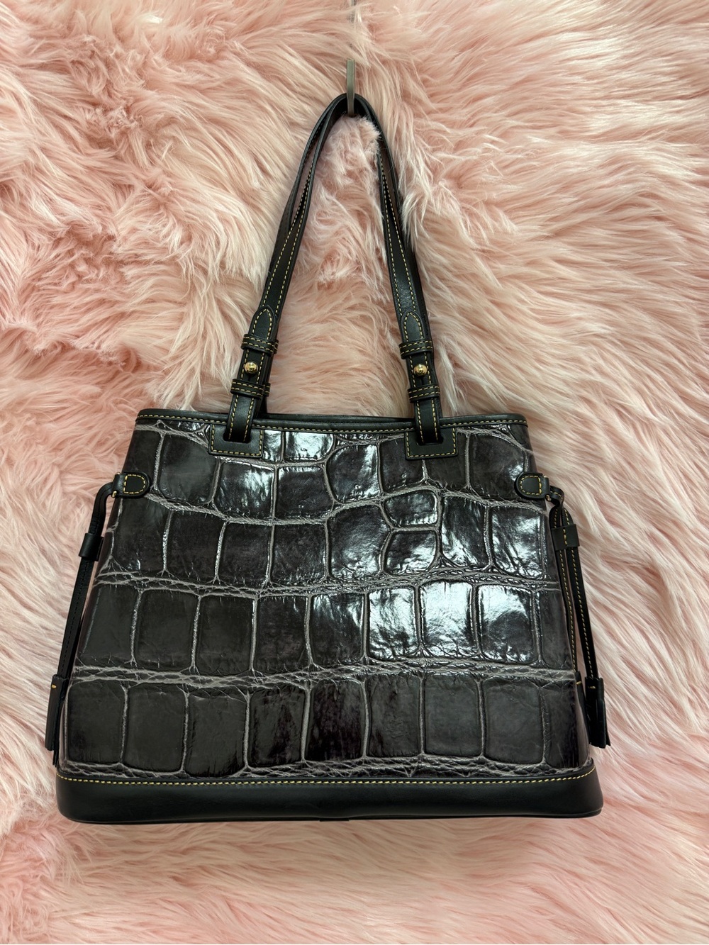 Dooney & Bourke Glossy Croc-Embossed Tote - Dark Brown